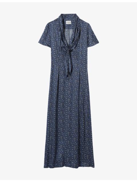 Claudie Pierlot Floral-Print Short-Sleeved Woven Maxi Dress
