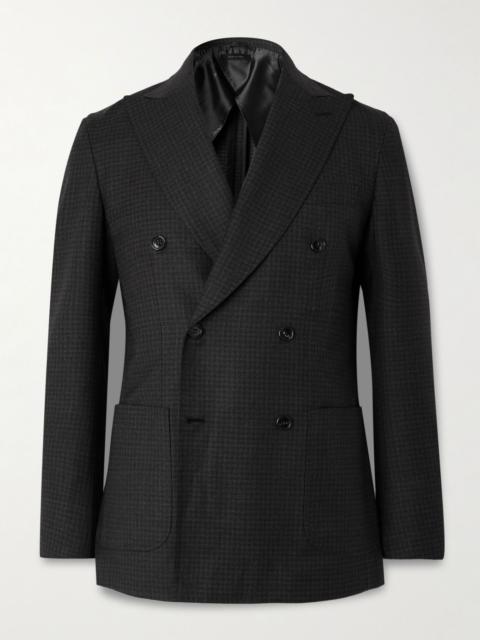Brioni Soffio Slim-Fit Double-Breasted Checked Wool Blazer Gray