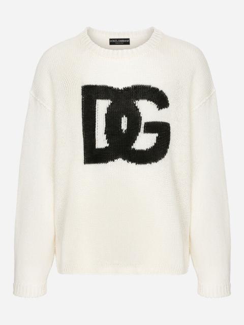 Round-neck linen sweater with DG logo