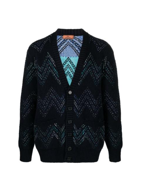 chevron-knit cotton blend cardigan