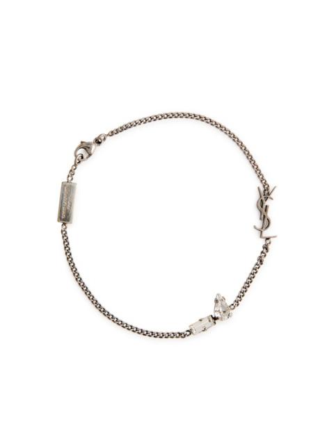 SAINT LAURENT RHINESTONE CASSANDRE CHARM BRACELET
