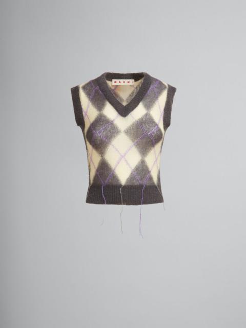 Marni GREY MOHAIR ARGYLE VEST WITH FLOATING THREADS