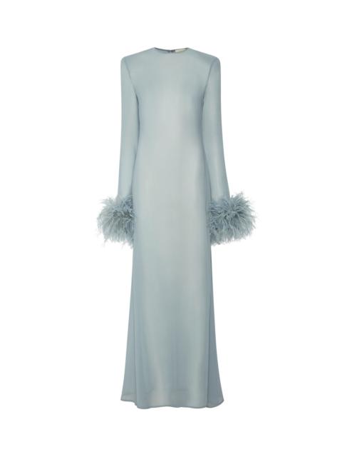 LAPOINTE Georgette Flare Sleeve Dress With Feathers