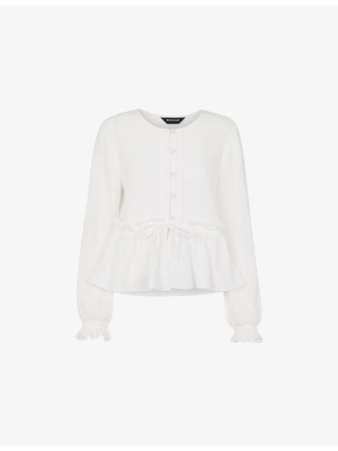 WHISTLES Button-Down Peplum-Hem Cotton Blouse