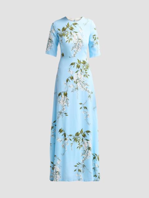 Monique Lhuillier Women's Floral Crêpe Short-Sleeve Gown - Horizon Blue Multi
