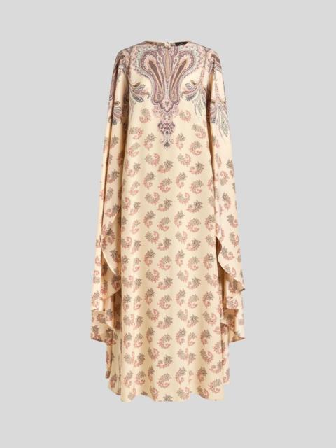 Etro LONG SILK DRESS WITH CAPE AND PLACED PRINT