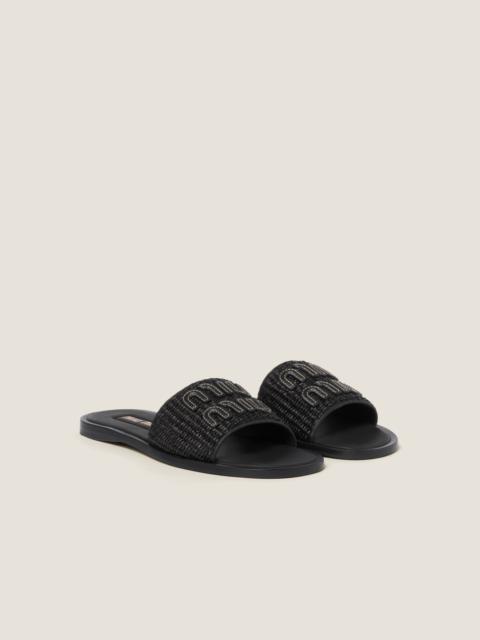 Raffia-effect woven fabric slides