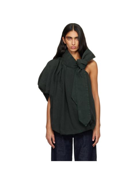 Dries Van Noten Green Draped Denim Top