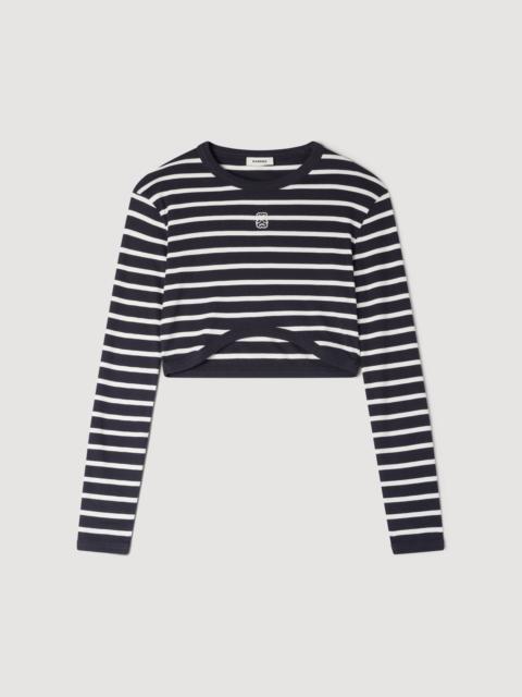 Sandro CROPPED STRIPED COTTON T-SHIRT