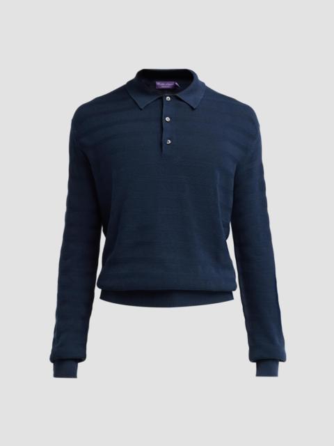 Ralph Lauren Men's Tonal Textured Stripe Knit Polo Sweater - Racing Navy