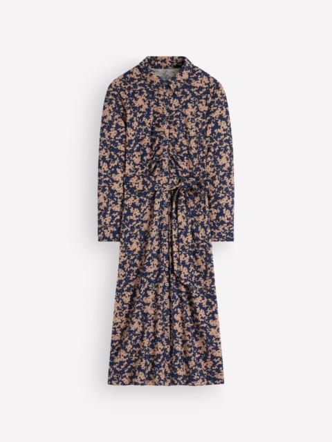 BODEN Ruched Jersey Shirt Dress-Cool Cocoa, Sprayed Leaf