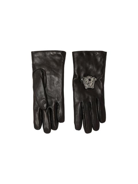 VERSACE Versace Leather Gloves 'Black/Ruthenium'