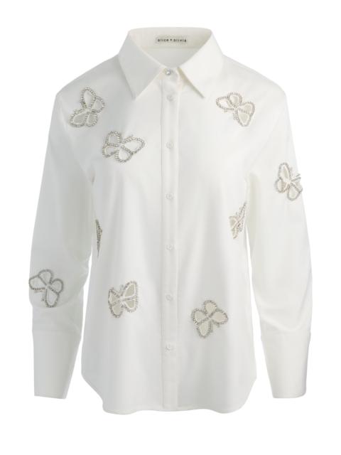 Alice + Olivia FINELY EMBELLISHED CUTOUT BUTTON DOWN