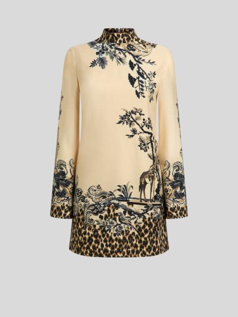Etro ENVERS SATIN MINI DRESS WITH FRONT PRINT AND LEOPARD MOTIF