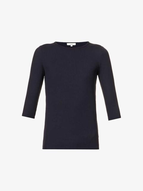 Vince Three quarter-length sleeve ribbed stretch-woven top