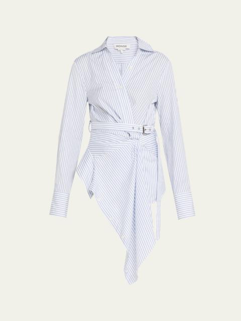 Monse Striped Belted Asymmetric Wrap Blouse