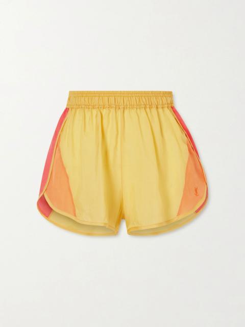 SAINT LAURENT Color-block satin shorts Yellow