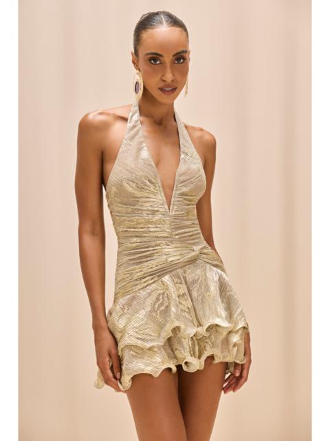 PatBO GOLDEN DUST LUREX PLUNGE MINI DRESS