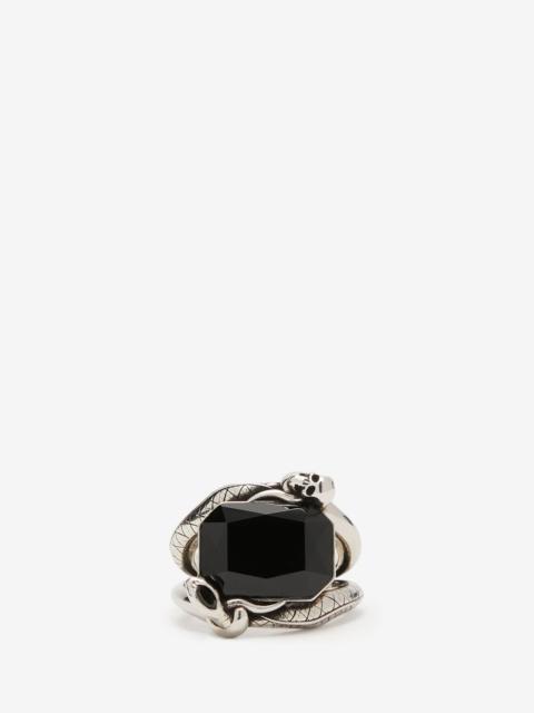Alexander McQueen Men's Snake & Skull Jewelled Ring in Antique Silver
