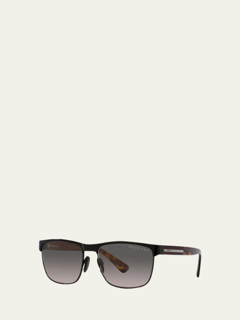 Prada Men's Half-Rim Square Polarized Sunglasses