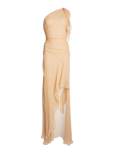 Victoria Beckham Asymmetric Draped Silk Midi Dress multi