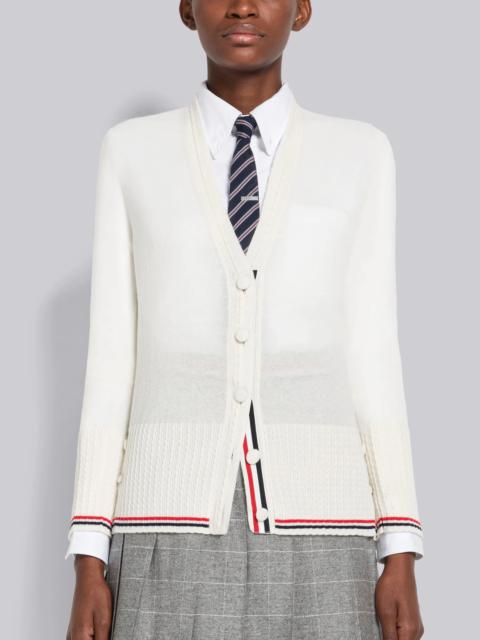 Thom Browne Baby Cable Fine Cashmere V-Neck Tipping Cardigan