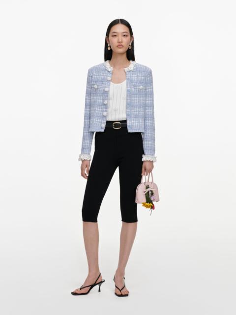 self-portrait Blue Check Knit Beaded Jacket