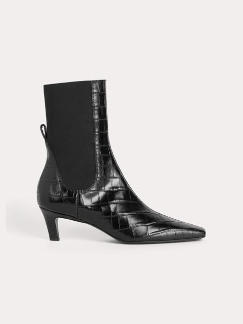 The Mid Heel Leather Boot black croco