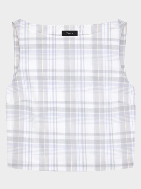 Theory Plaid Bateau-Neck Top