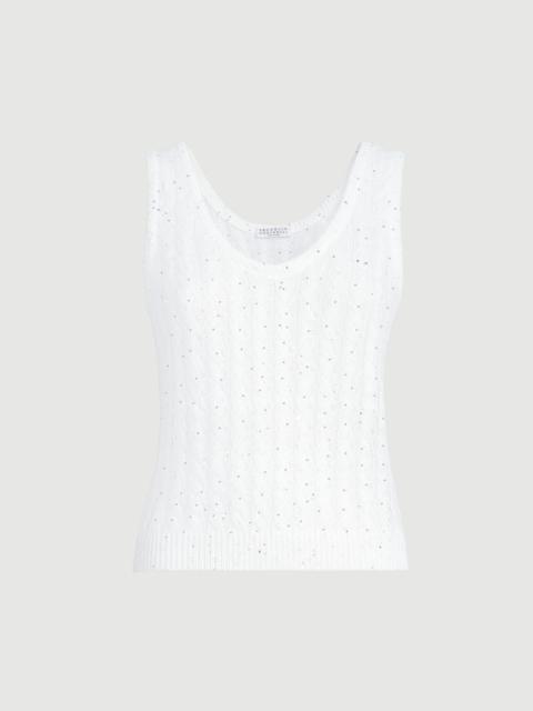 Brunello Cucinelli Linen dazzling cable openwork knit top