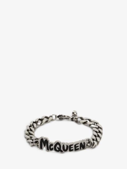 Mcqueen Graffiti Cut-out Chain Bracelet in Black