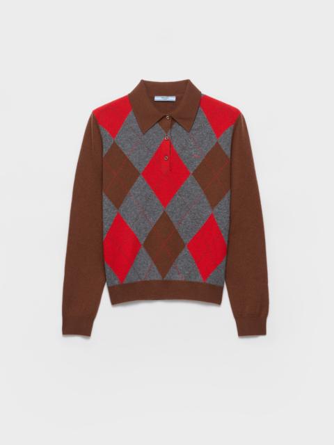 Prada Argyle cashmere polo sweater