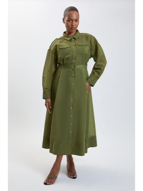 KAREN MILLEN Plus Size Trim Detail Organdie Midi Shirt Dress