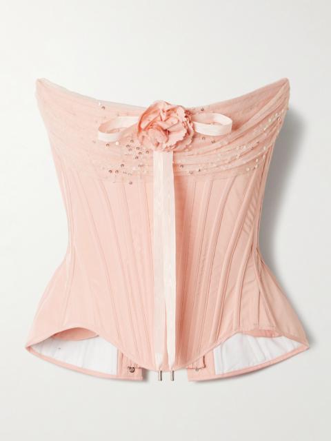 Wiederhoeft Wasp Strapless Sequin-embellished Tulle-trimmed Taffeta Bustier Top
