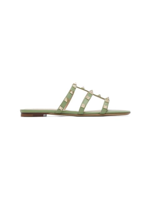 Valentino Green Rockstud Flat Slide Sandals
