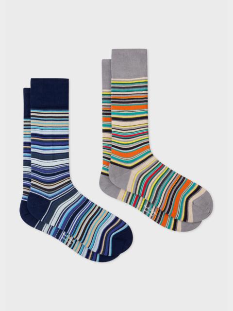 Navy And Grey 'Signature Stripe' Socks Two Pack