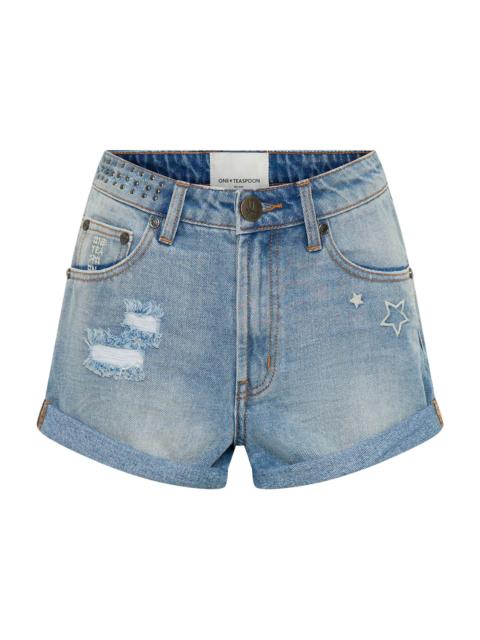 ONE TEASPOON Bandits High Waist Studded Denim Shorts - Blue Malt