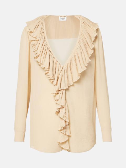 SAINT LAURENT Ruffled silk muslin blouse