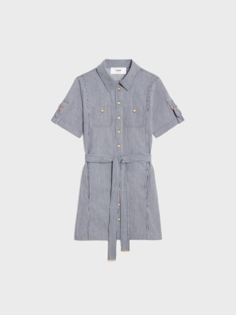 CELINE trapeze mini dress in striped cotton