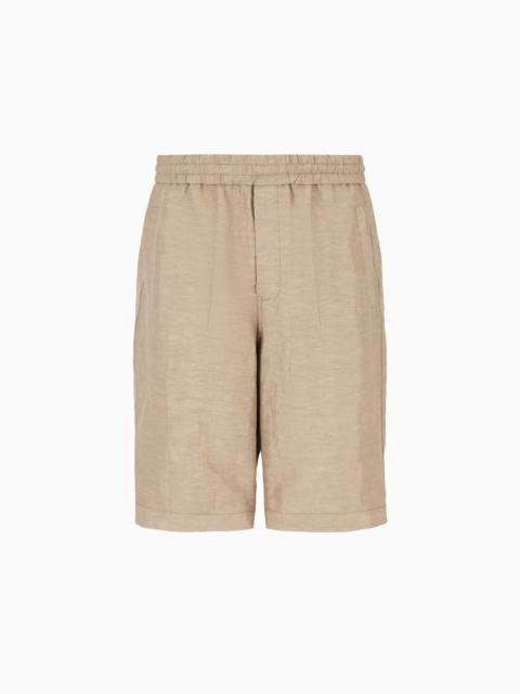GIORGIO ARMANI Viscose and linen canvas Bermuda shorts