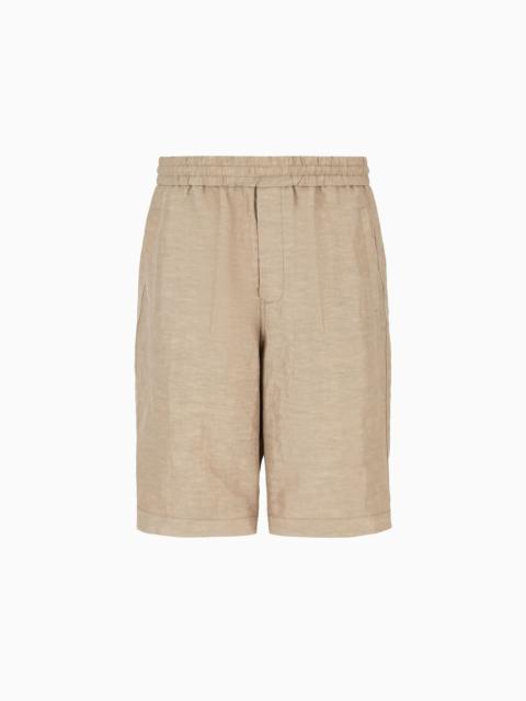 GIORGIO ARMANI Viscose and linen canvas Bermuda shorts