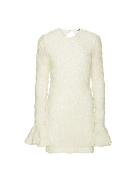 rose-embellished bell-sleeve mini dress