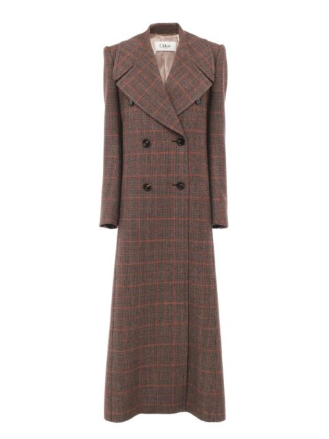 Chloé LONG DOUBLE-BREASTED COAT IN CHECK WOOL