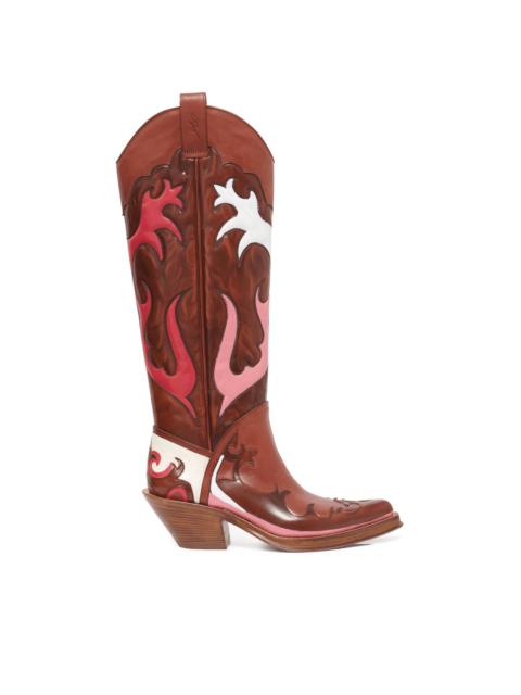 GABRIELA HEARST Hand Painted Capitana Cowboy Boot in Cognac, Pink & White Leather