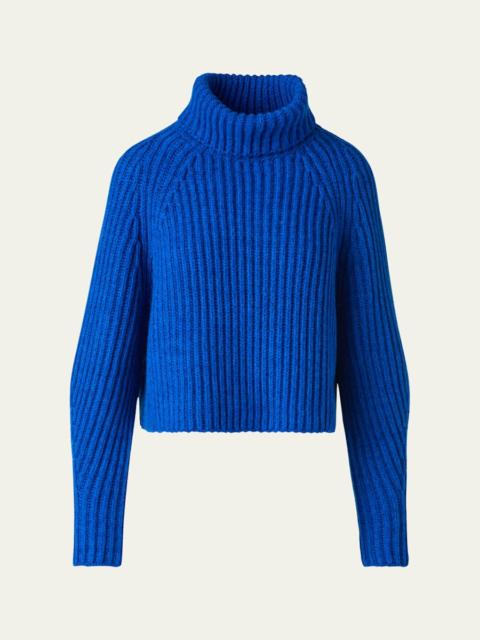 AKRIS Cashmere Chunky Rib Cropped Turtleneck Sweater