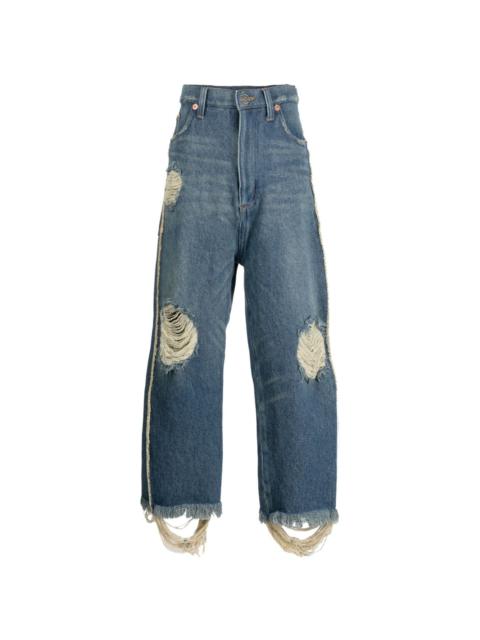 distressed low-rise straight-leg jeans