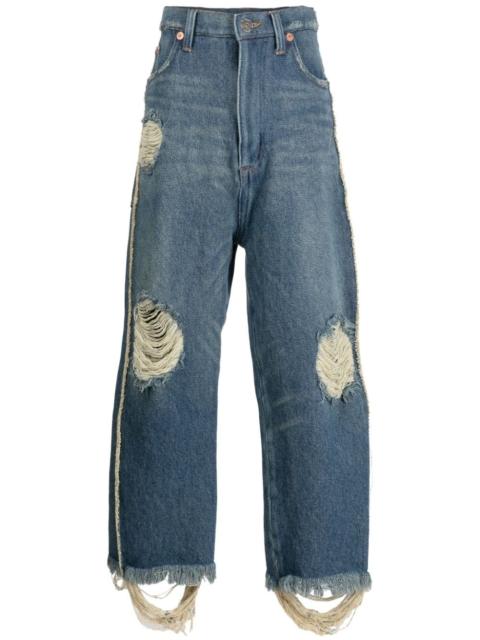 doublet distressed low-rise straight-leg jeans