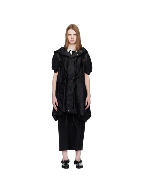 sacai Black Quilted Satin Hooded Vest