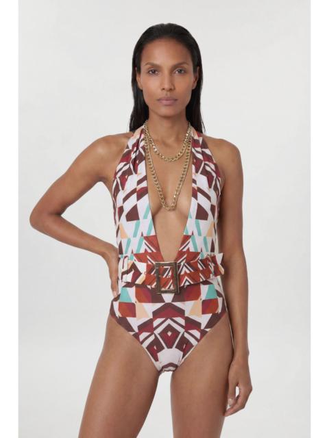 KAREN MILLEN Chain Detail Printed Plunge Swimsuit