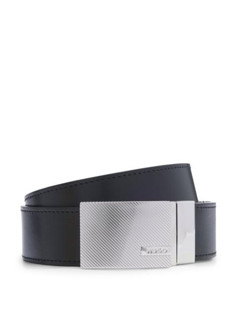 HUGO REVERSIBLE ITALIAN-LEATHER BELT WITH PIN AND PLAQUE BUCKLES
